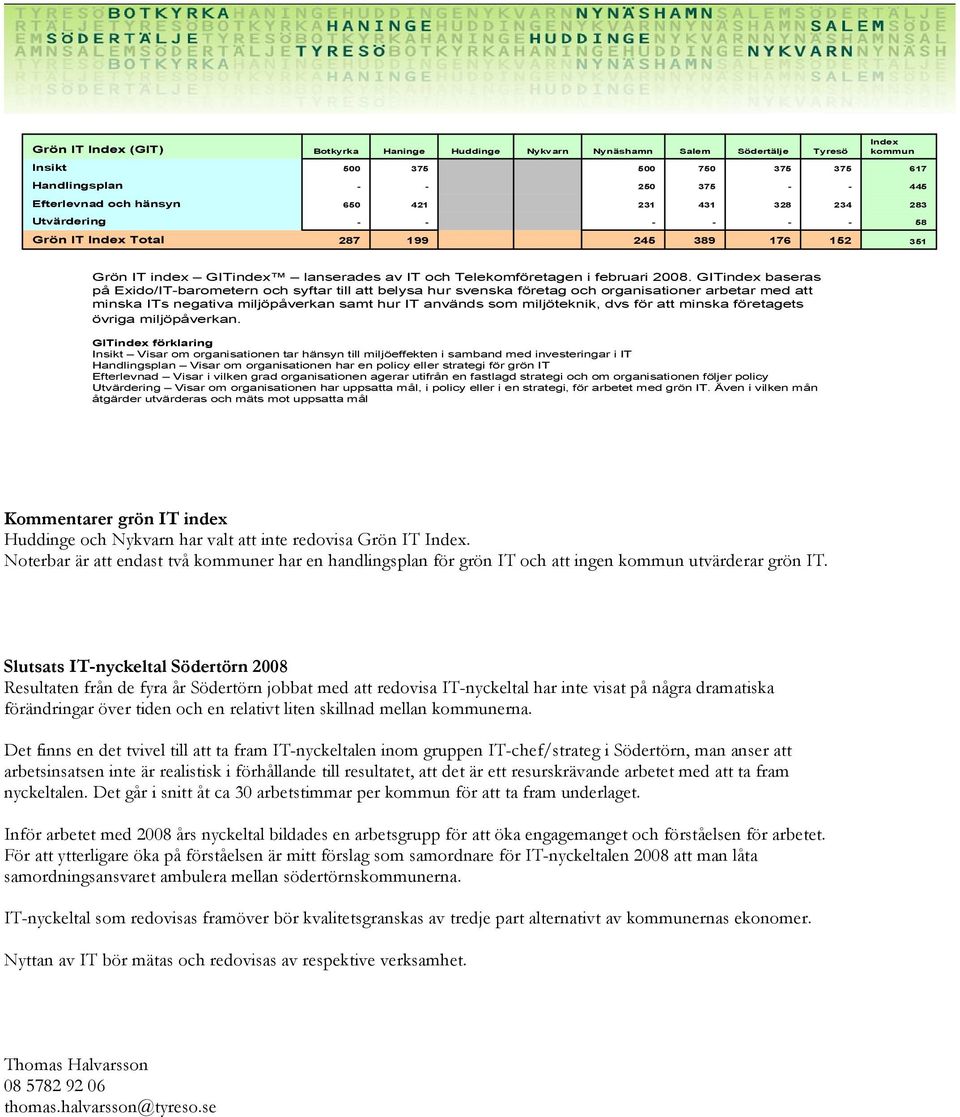 GITindex baseras på Exido/ITbarometern och syftar till att belysa hur svenska företag och organisationer arbetar med att minska ITs negativa miljöpåverkan samt hur IT används som miljöteknik, dvs för