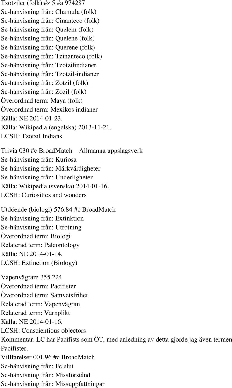 Överordnad term: Maya (folk) Överordnad term: Mexikos indianer Källa: NE 2014-01-23. Källa: Wikipedia (engelska) 2013-11-21.