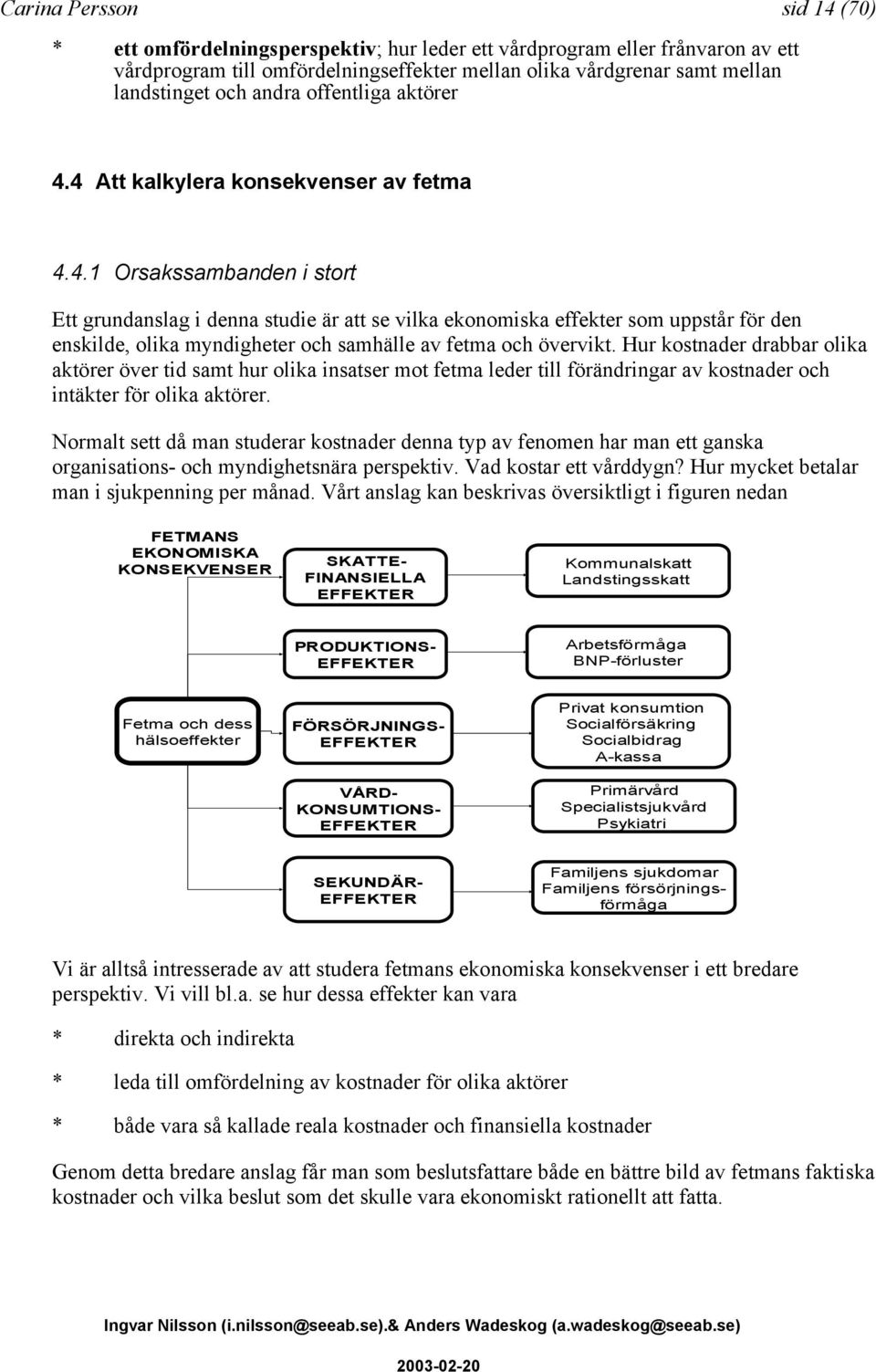 4 Att kalkylera konsekvenser av fetma 4.4.1 Orsakssambanden i stort Ett grundanslag i denna studie är att se vilka ekonomiska effekter som uppstår för den enskilde, olika myndigheter och samhälle av fetma och övervikt.