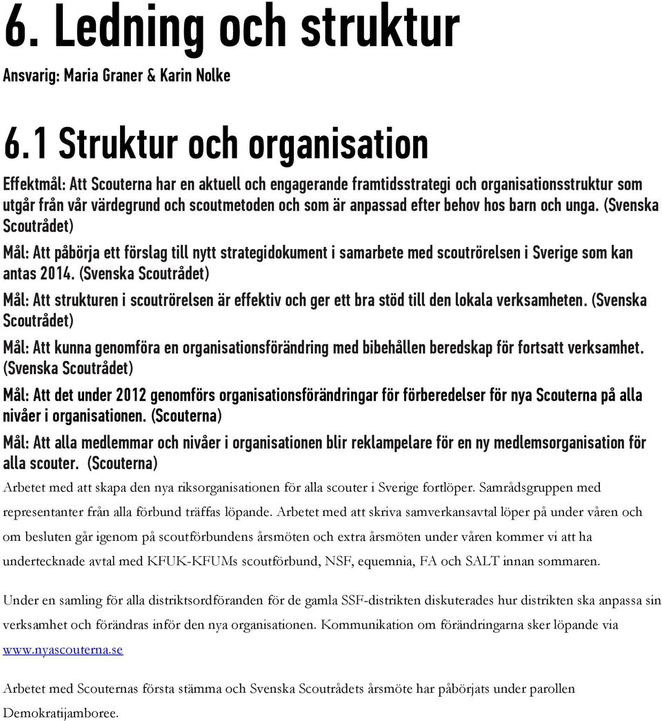 behov hos barn och unga. (Svenska Scoutrådet) Mål: Att påbörja ett förslag till nytt strategidokument i samarbete med scoutrörelsen i Sverige som kan antas 2014.