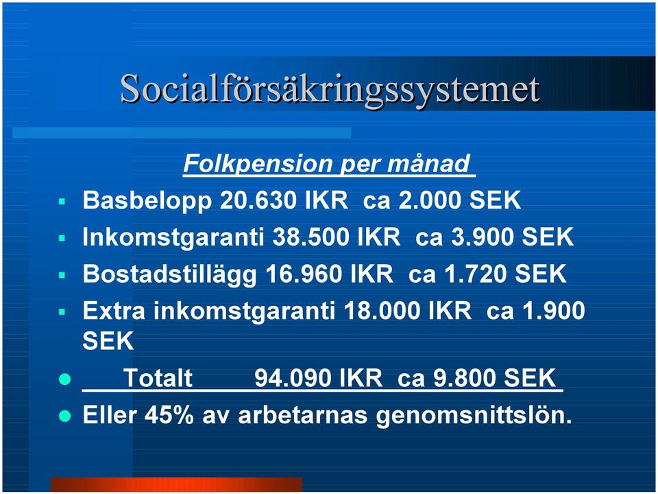 900 SEK Bostadstillägg 16.960 IKR ca 1.720 SEK & Extra inkomstgaranti 18.