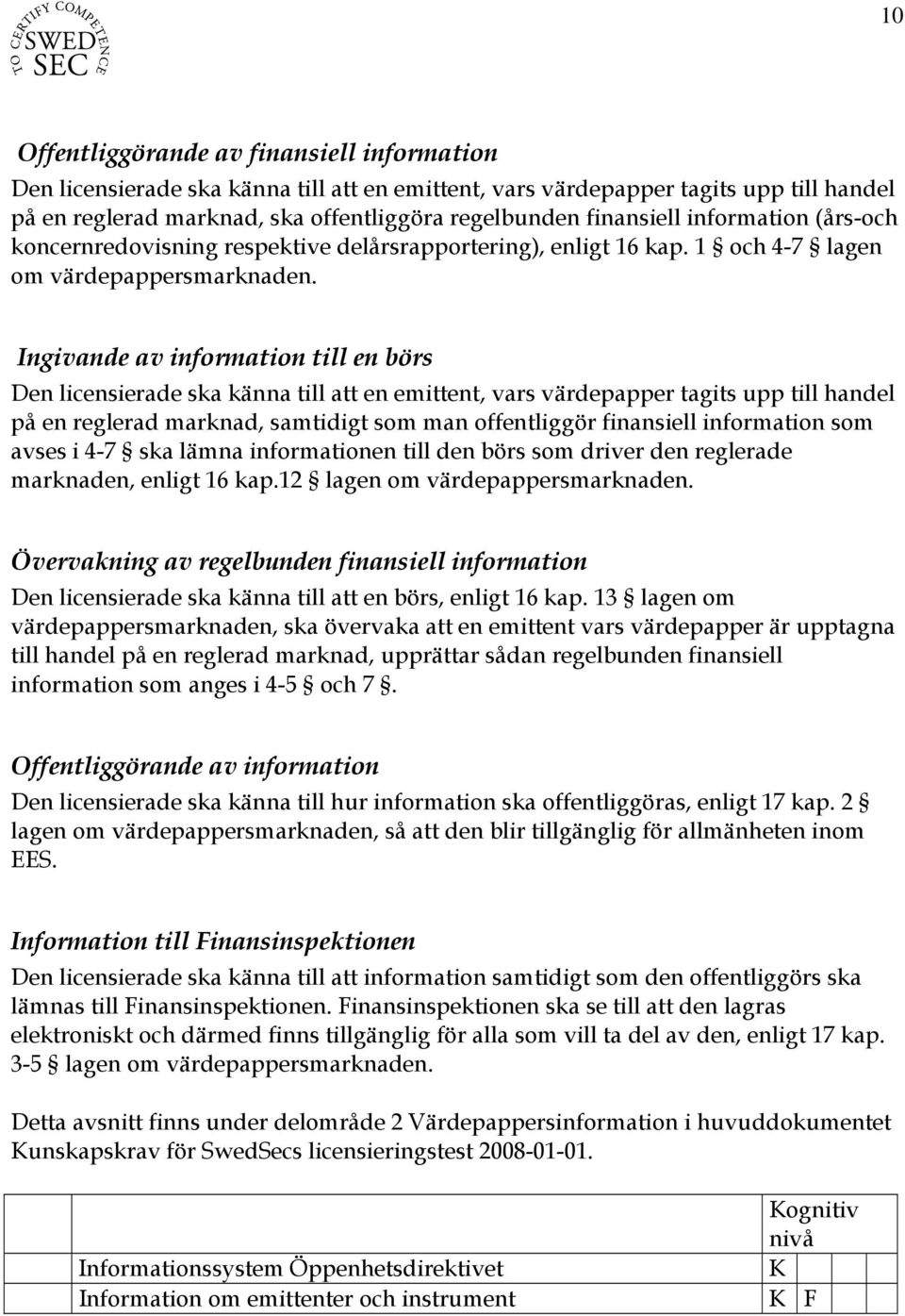 Ingivande av information till en börs Den licensierade ska känna till att en emittent, vars värdepapper tagits upp till handel på en reglerad marknad, samtidigt som man offentliggör finansiell