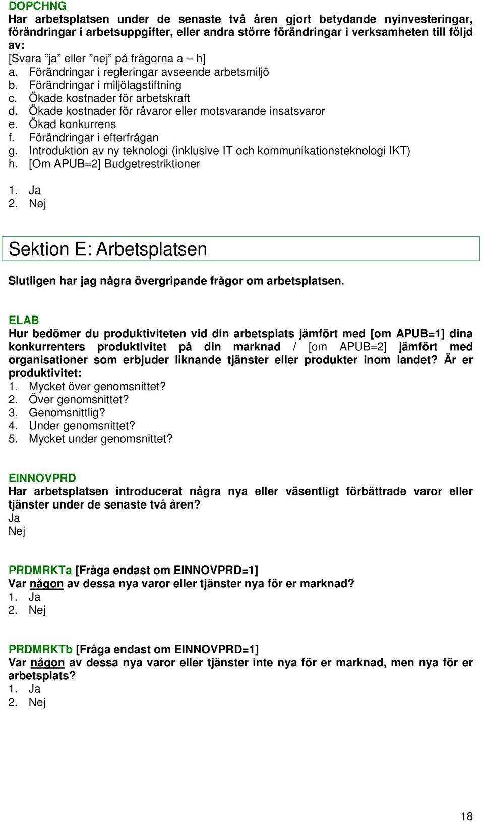 Ökade kostnader för råvaror eller motsvarande insatsvaror e. Ökad konkurrens f. Förändringar i efterfrågan g. Introduktion av ny teknologi (inklusive IT och kommunikationsteknologi IKT) h.