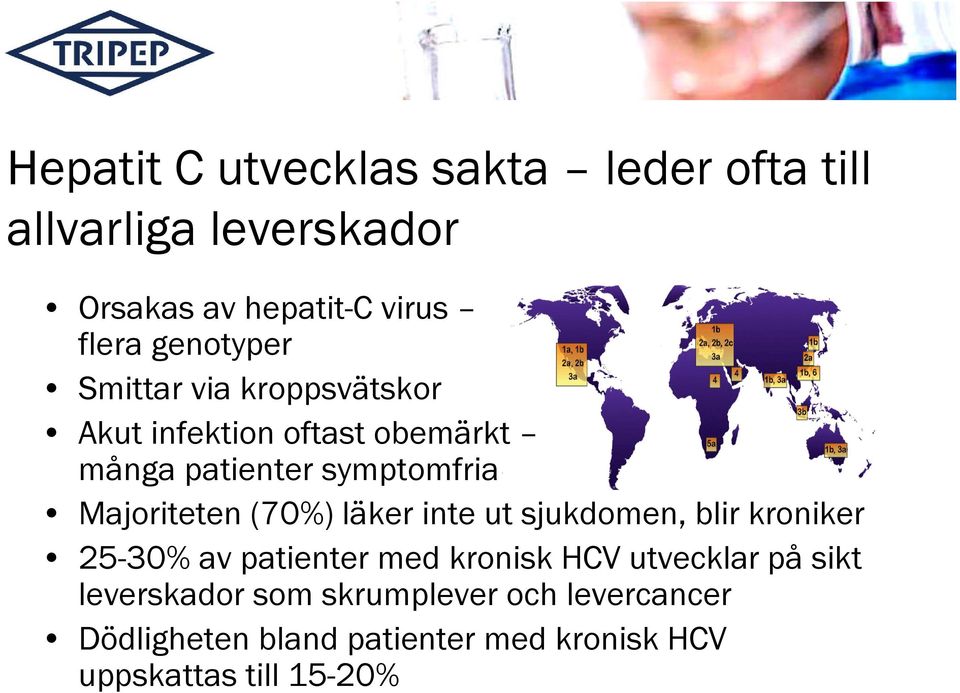 Majoriteten (70%) läker inte ut sjukdomen, blir kroniker 25-30% av patienter med kronisk HCV utvecklar
