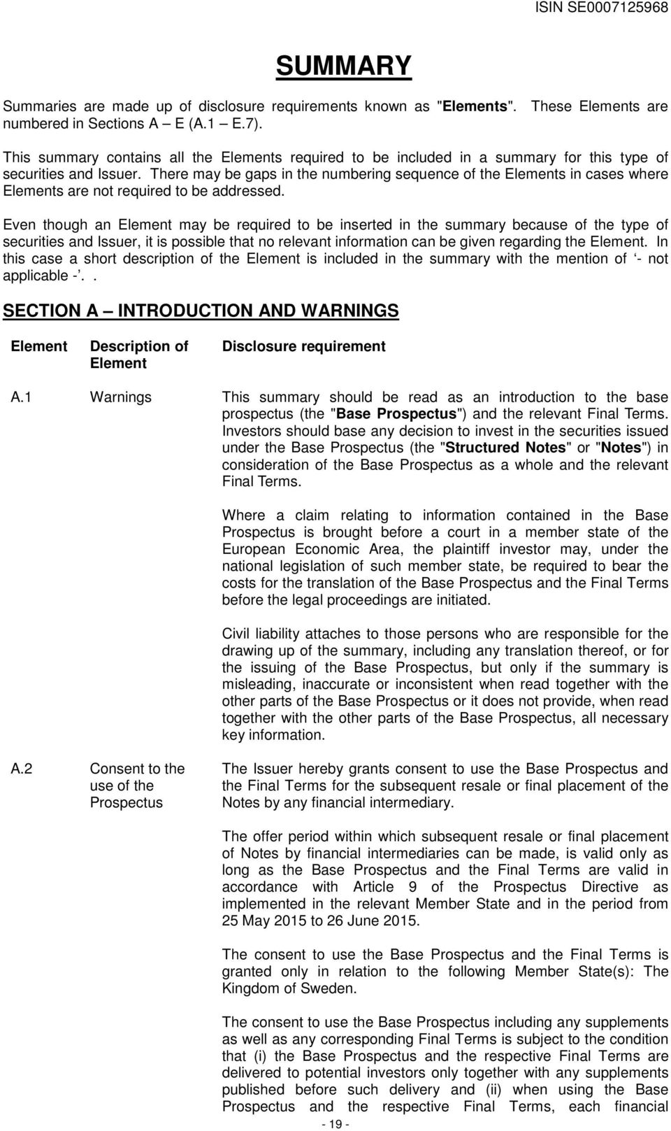 There may be gaps in the numbering sequence of the Elements in cases where Elements are not required to be addressed.