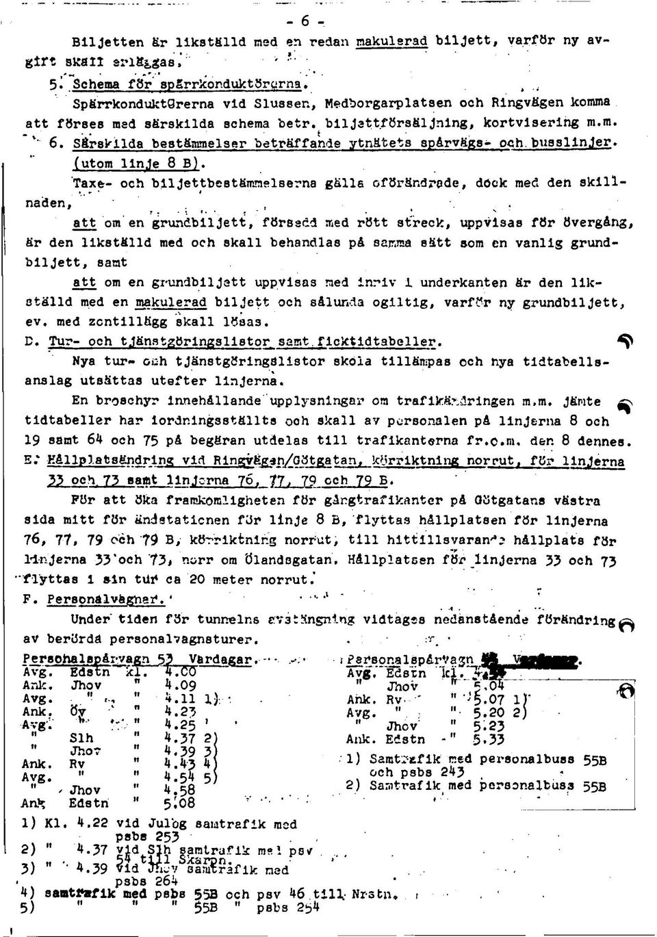 Särskilda bestämmelser beträffande ytnätets spårvägs* och, bussllnjer. (utom linje 8 B). Taxe- och blljettbebtämmelserna gälla oförändrade, ddok med deh skillnaden, Ç. * '.