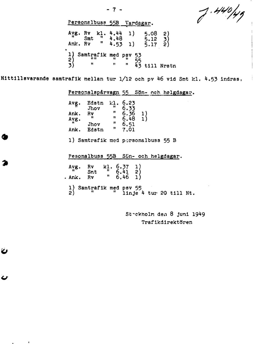 53 indra PersonalspArvagn 55 Sön- och helgdagar. A v & - Ank. Avg. Ank. Edstn kl. 6.23 Jhov 6.33 Rv 6.36 1 ) 6.48 1 ) it Jhov 6.