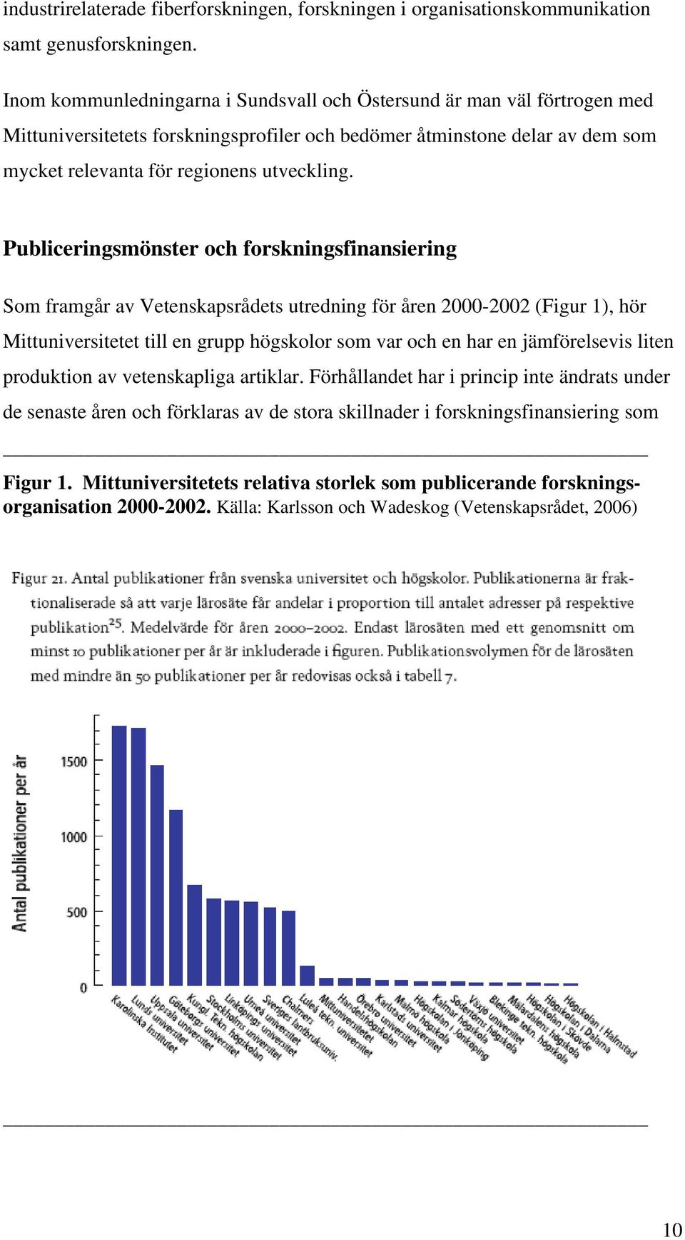 Publiceringsmönster och forskningsfinansiering Som framgår av Vetenskapsrådets utredning för åren 2000-2002 (Figur 1), hör Mittuniversitetet till en grupp högskolor som var och en har en