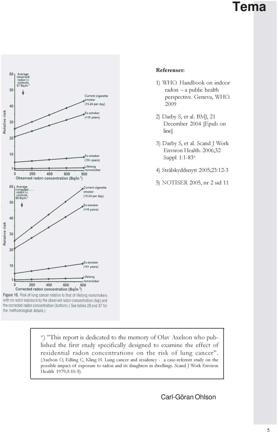 2006;32 Suppl 1:1-83* 4) Strålskyddsnytt 2005;23:12-3 5) NOTISER 2005, nr 2 sid 11 *) This report is dedicated to the memory of Olav Axelson who published the first study