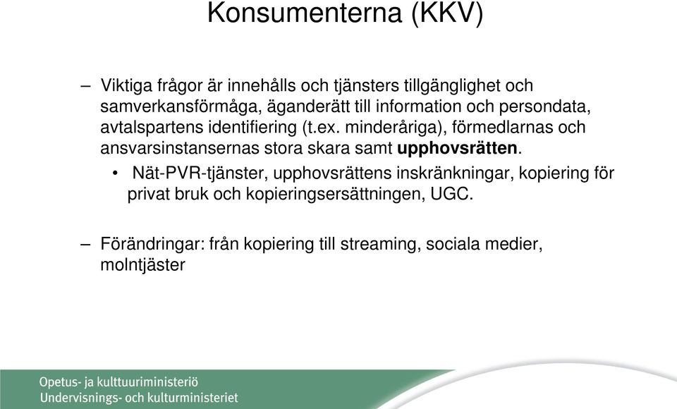 minderåriga), förmedlarnas och ansvarsinstansernas stora skara samt upphovsrätten.