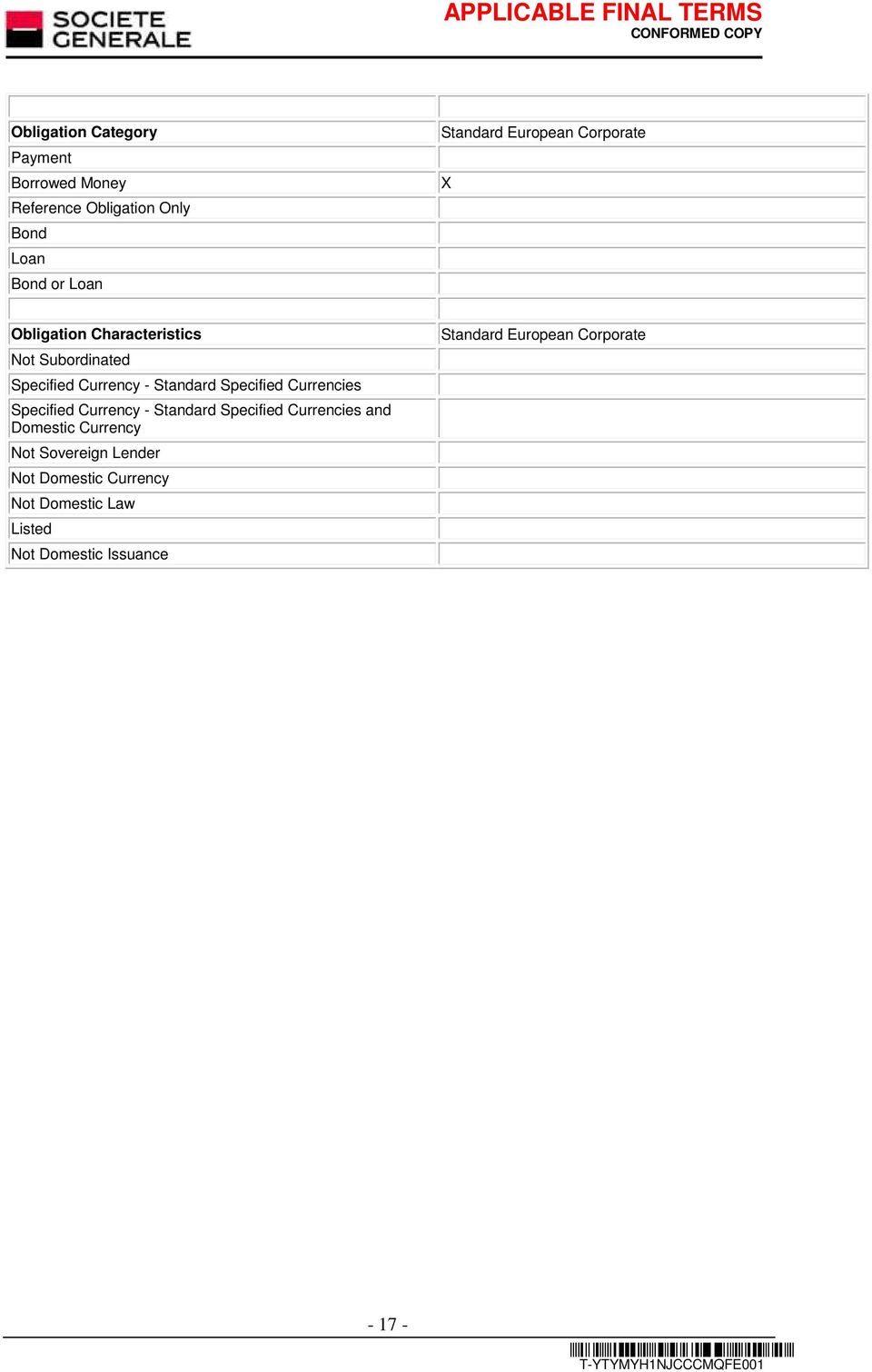 Specified Currencies Specified Currency - Standard Specified Currencies and Domestic Currency Not