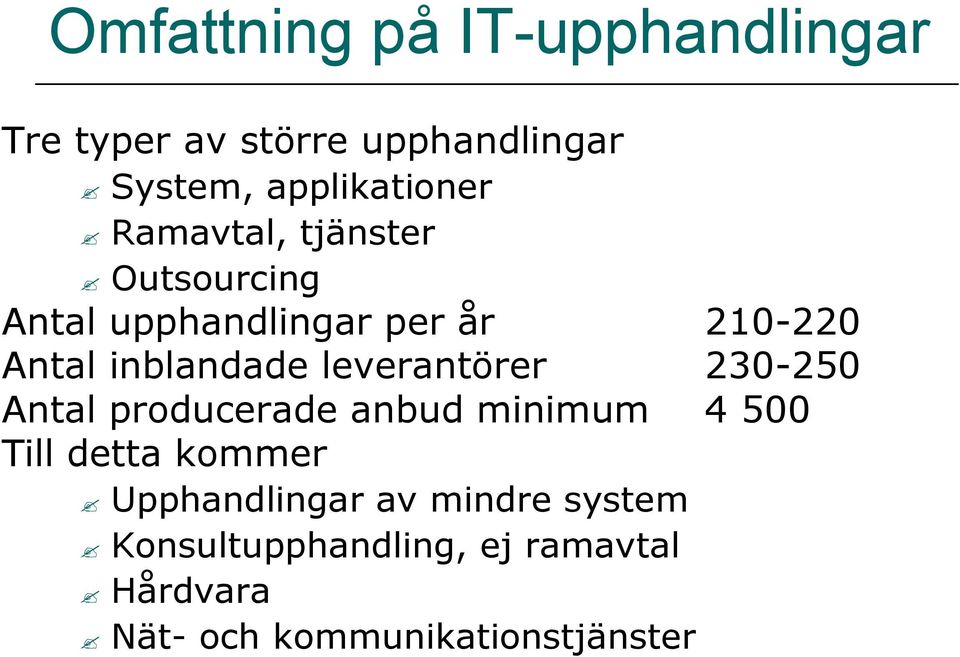 leverantörer 230-250 Antal producerade anbud minimum 4 500 Till detta kommer