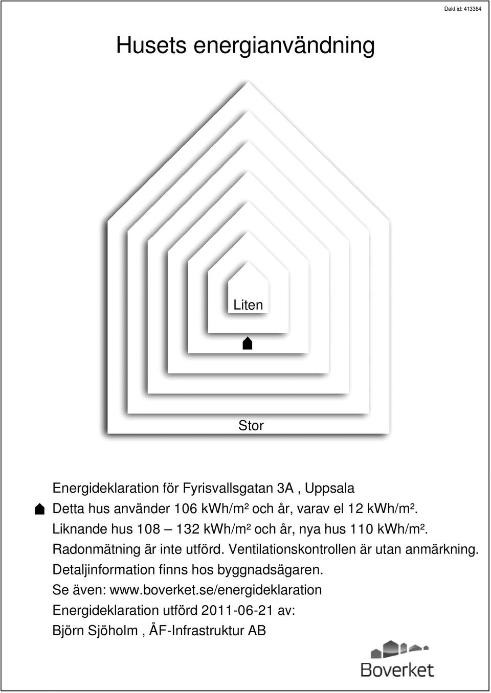 Radonmätning är inte utförd. Ventilationskontrollen är utan anmärkning.