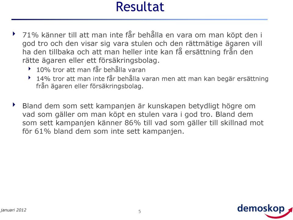 % tror att man får behålla varan % tror att man inte får behålla varan men att man kan begär ersättning från ägaren eller försäkringsbolag.