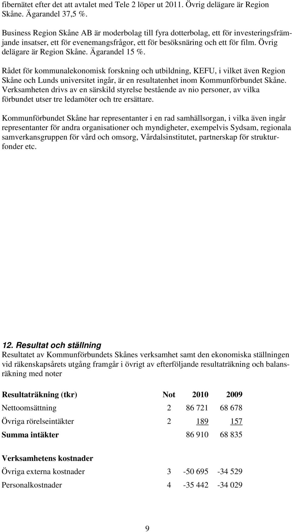 Ägarandel 15 %. Rådet för kommunalekonomisk forskning och utbildning, KEFU, i vilket även Region Skåne och Lunds universitet ingår, är en resultatenhet inom Kommunförbundet Skåne.