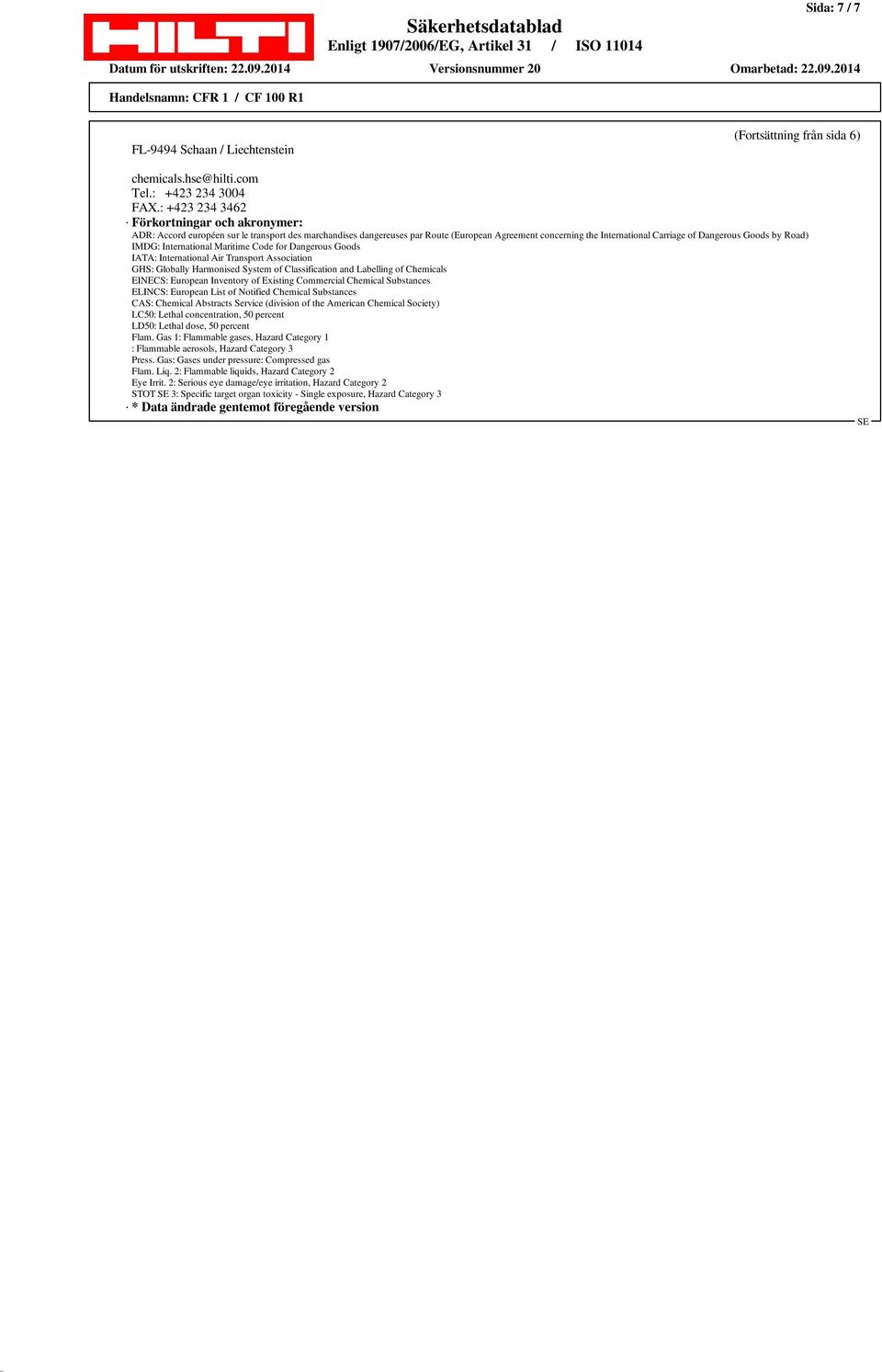 by Road) IMDG: International Maritime Code for Dangerous Goods IATA: International Air Transport Association GHS: Globally Harmonised System of Classification and Labelling of Chemicals EINECS: