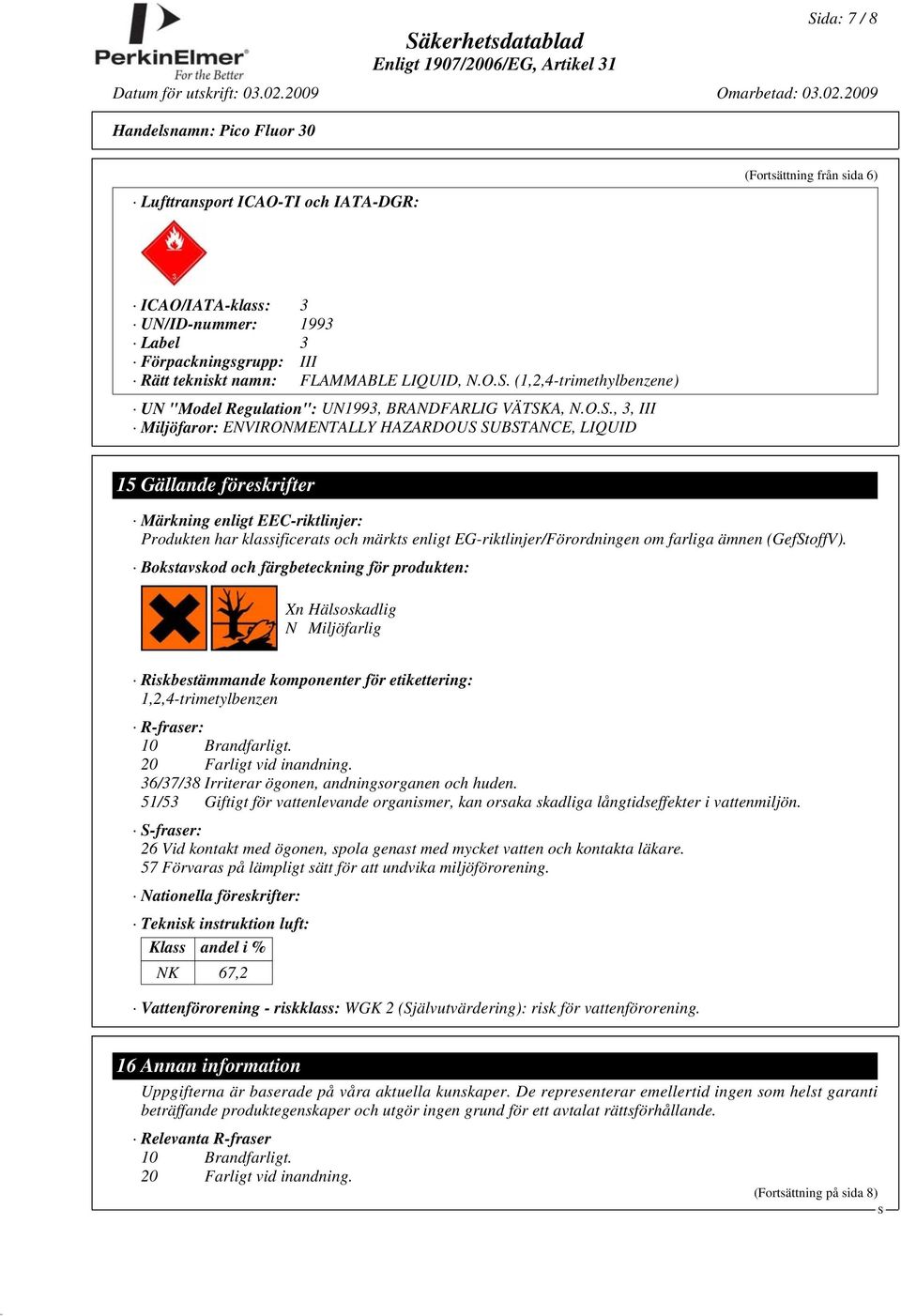 EEC-riktlinjer: Produkten har klassificerats och märkts enligt EG-riktlinjer/Förordningen om farliga ämnen (GeftoffV).