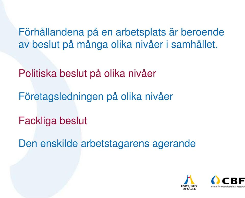 Politiska beslut på olika nivåer Företagsledningen