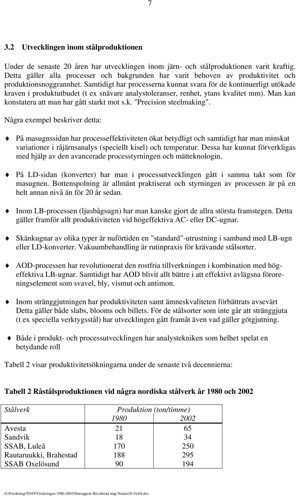 Samtidigt har processerna kunnat svara för de kontinuerligt utökade kraven i produktutbudet (t ex snävare analystoleranser, renhet, ytans kvalitet mm).