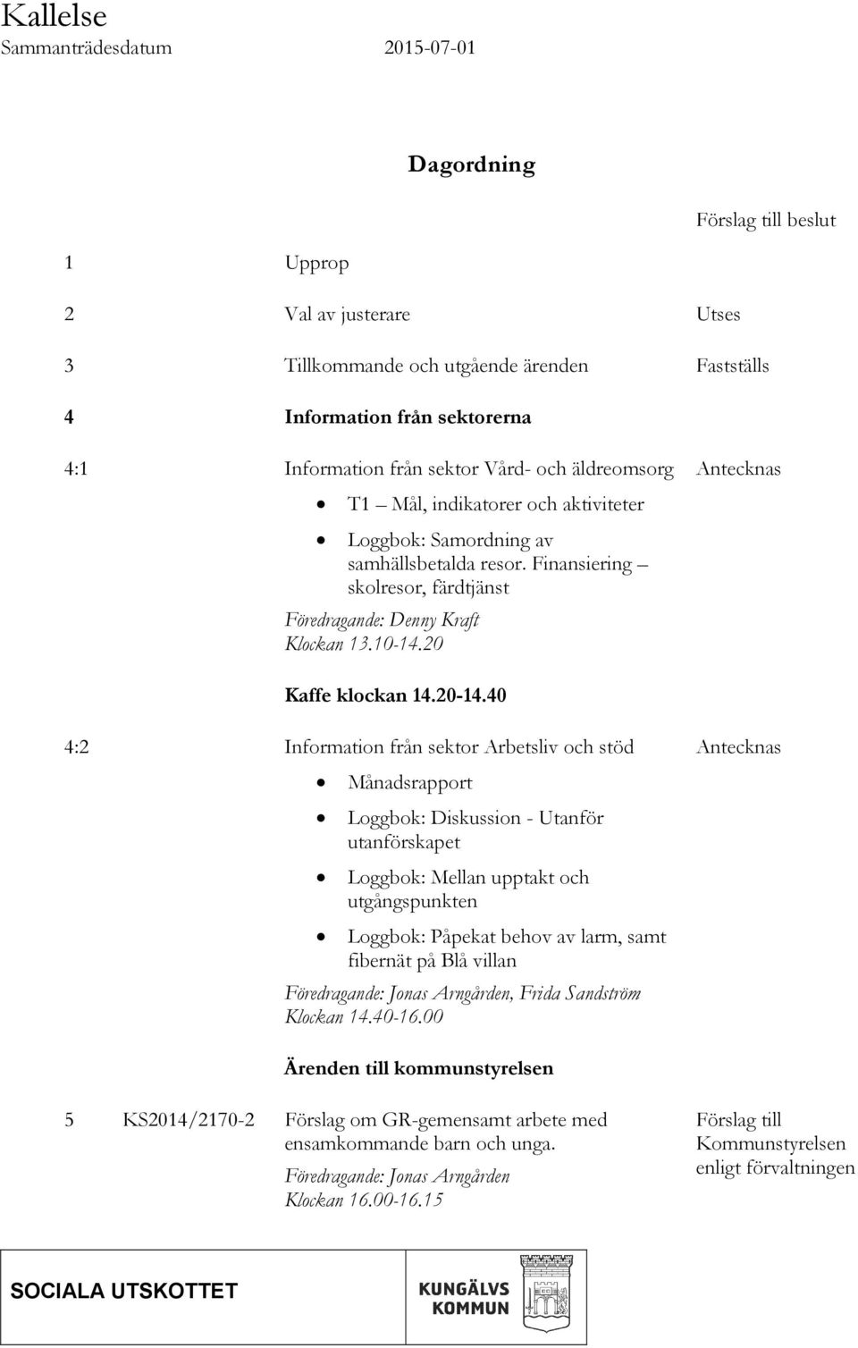 20 Antecknas Kaffe klockan 14.20-14.