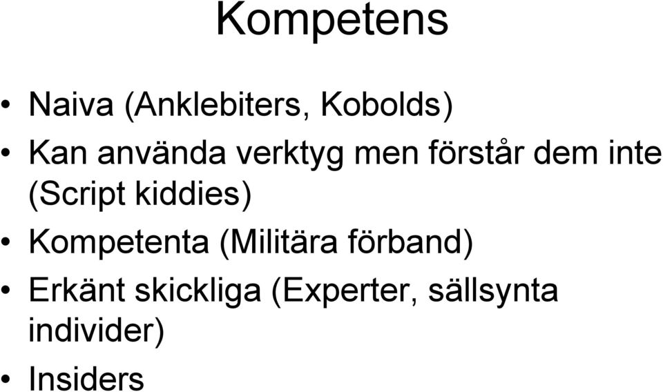 kiddies) Kompetenta (Militära förband) Erkänt