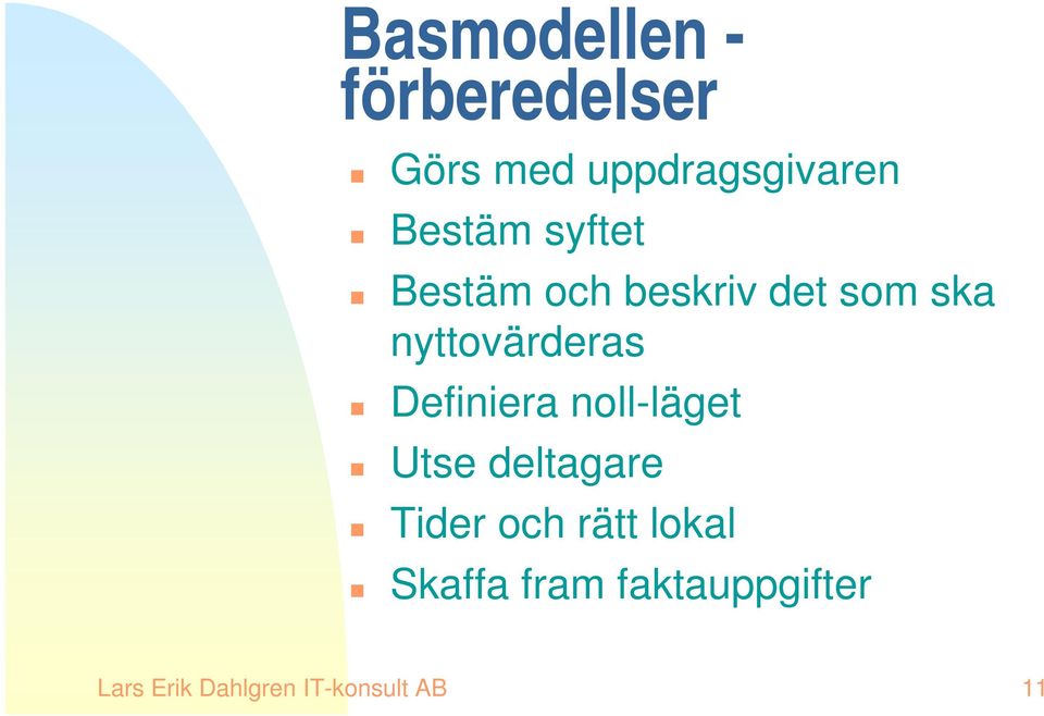 nyttovärderas Definiera noll-läget Utse deltagare Tider