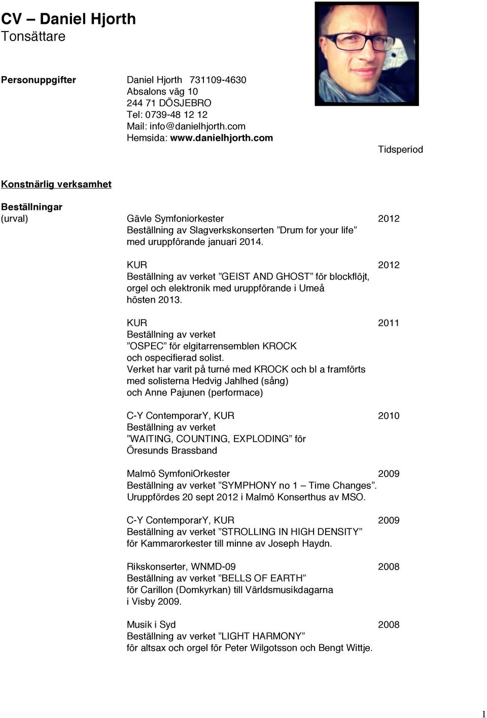 KUR 2012 Beställning av verket GEIST AND GHOST för blockflöjt, orgel och elektronik med uruppförande i Umeå hösten 2013.