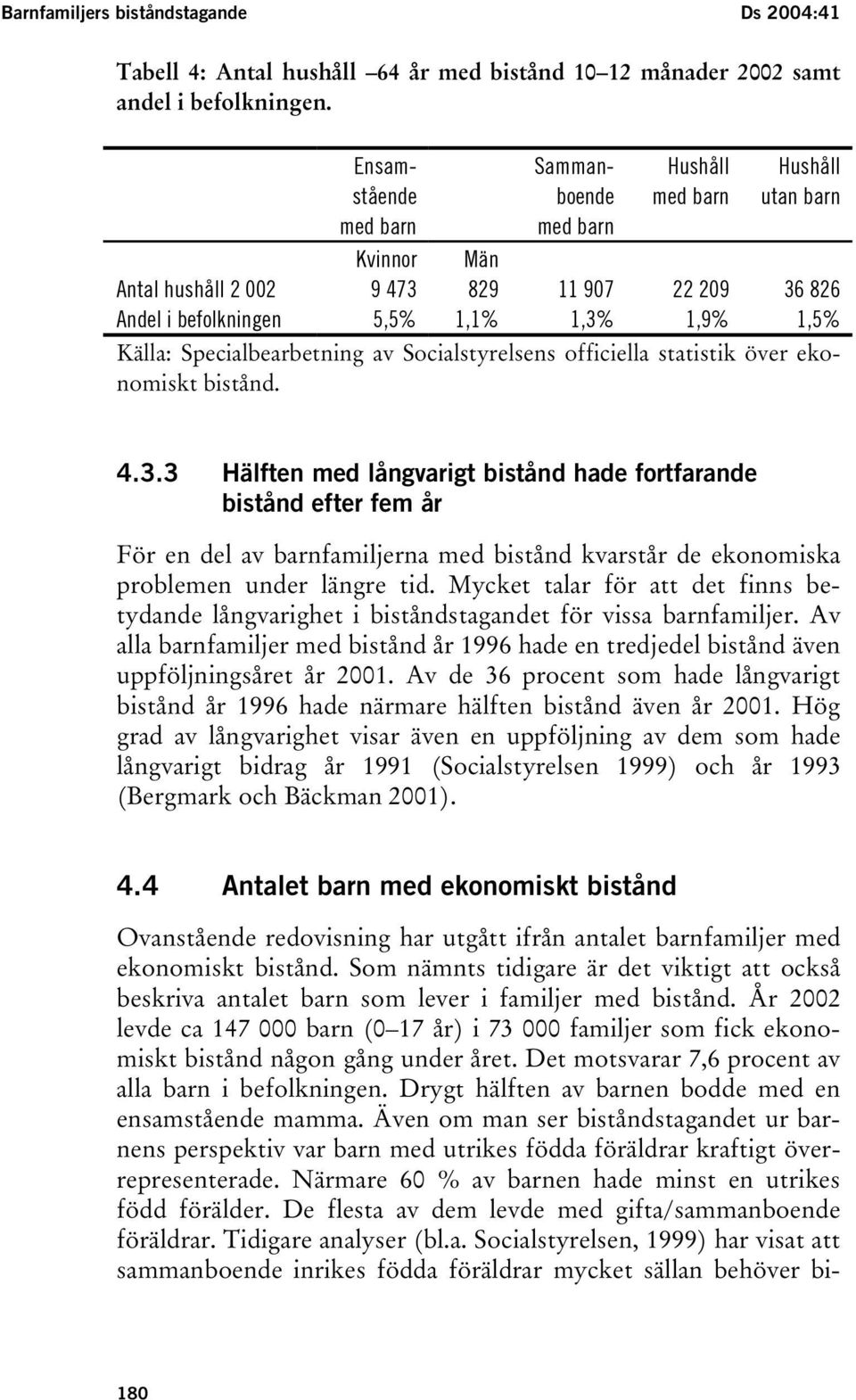 Specialbearbetning av Socialstyrelsens officiella statistik över ekonomiskt bistånd. 4.3.