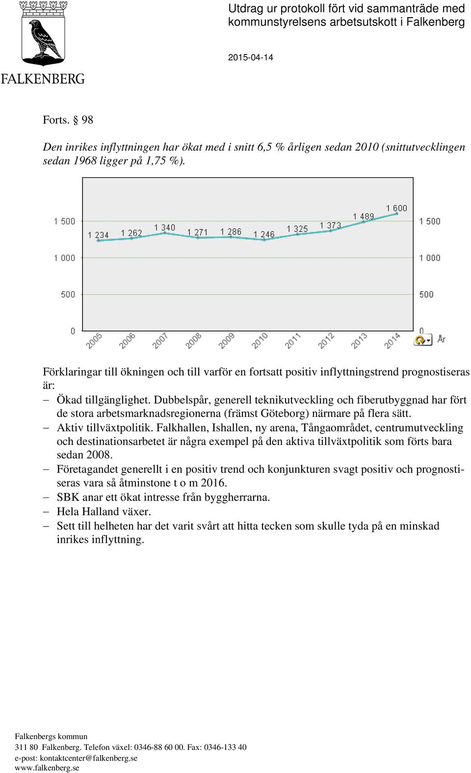 Förklaringar till ökningen och till varför en fortsatt positiv inflyttningstrend prognostiseras är: Ökad tillgänglighet.