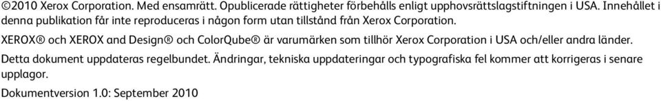 XEROX och XEROX and Design och ColorQube är varumärken som tillhör Xerox Corporation i USA och/eller andra länder.