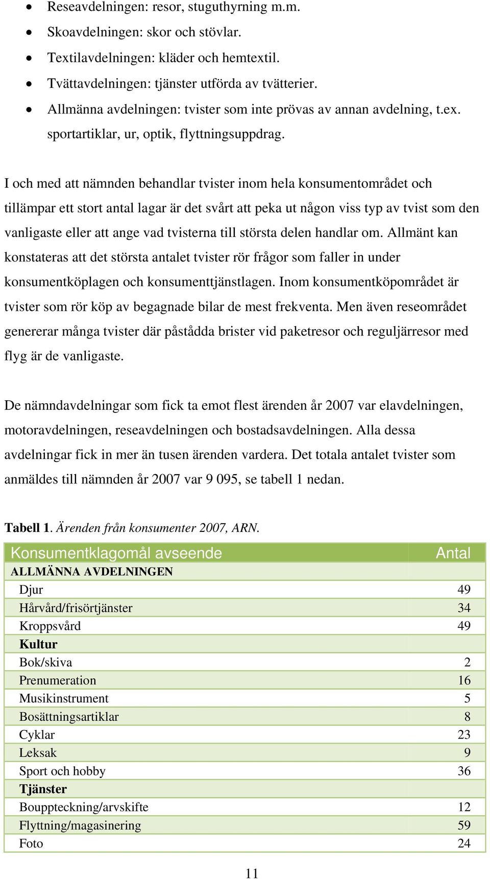 I och med att nämnden behandlar tvister inom hela konsumentområdet och tillämpar ett stort antal lagar är det svårt att peka ut någon viss typ av tvist som den vanligaste eller att ange vad tvisterna