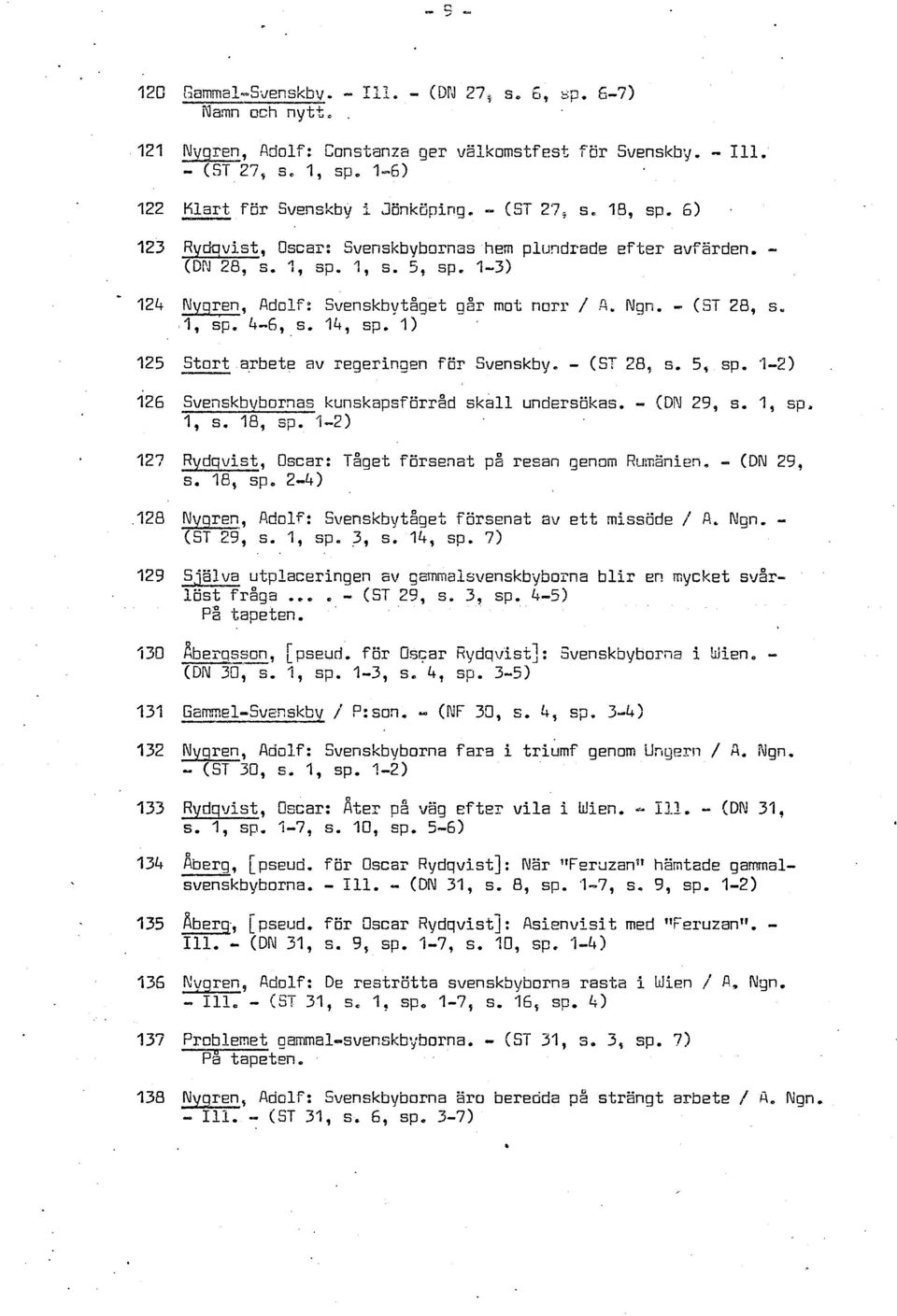 1-31 - 124 Nvqren, Adolf: Sivenskbytåget går mot norr / A, Ngn. - (ST 28, s. l, sp. 4-6, s. 14, cp. l) 125 Stort a~bete av regering~n för Svenskby, - (ST 28, s. 5, cp.