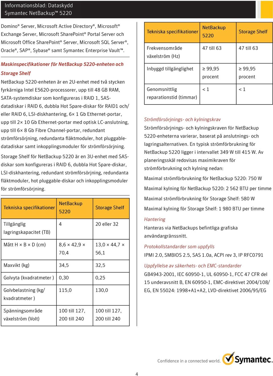 Maskinspecifikationer för -enheten och -enheten är en 2U-enhet med två stycken fyrkärniga Intel E5620-processorer, upp till 48 GB RAM, SATA-systemdiskar som konfigureras i RAID 1, SASdatadiskar i