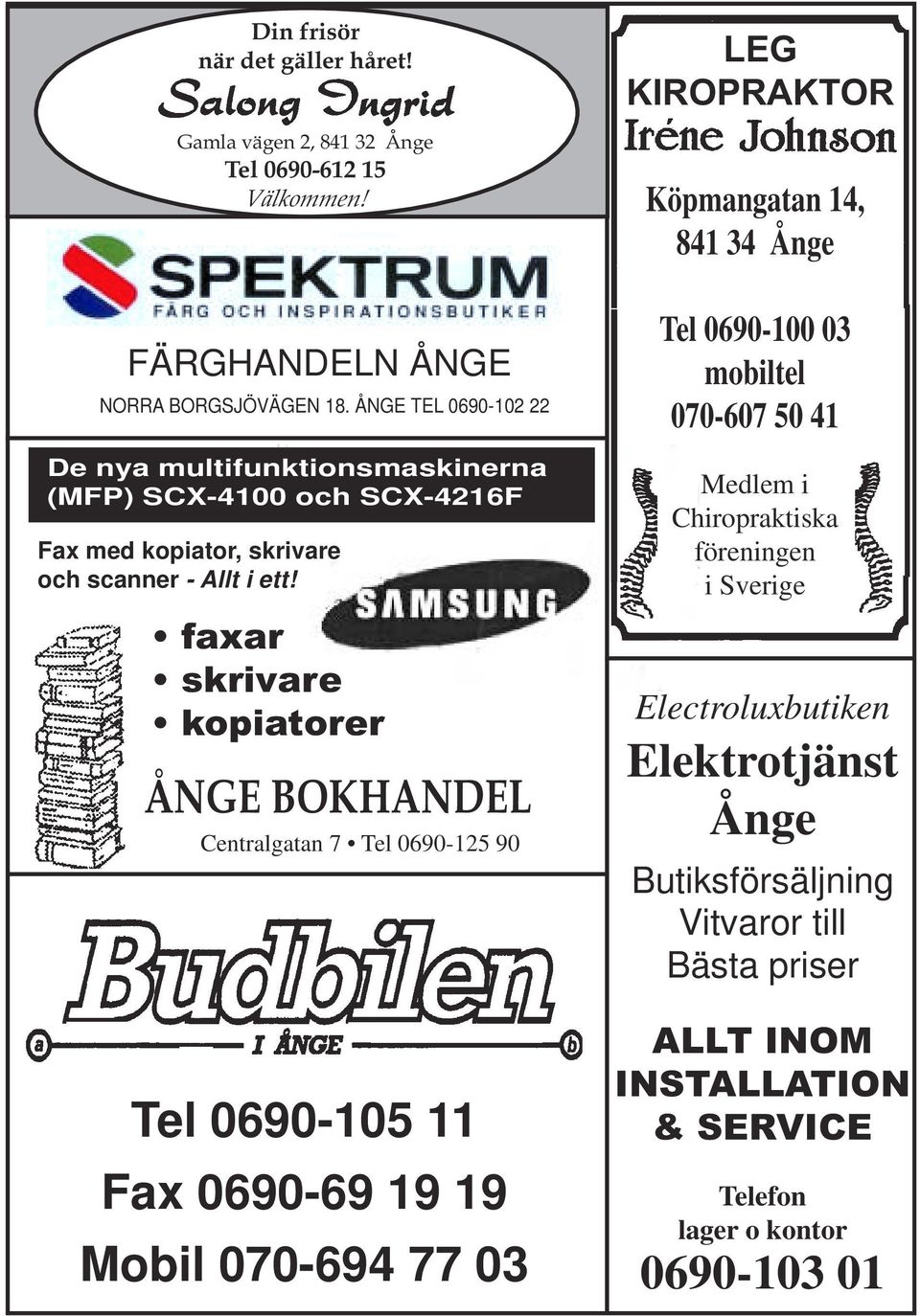 ÅNGE TEL 0690-102 22 De nya multifunktionsmaskinerna (MFP) SCX-4100 och SCX-4216F Fax med kopiator, skrivare och scanner - Allt i ett!