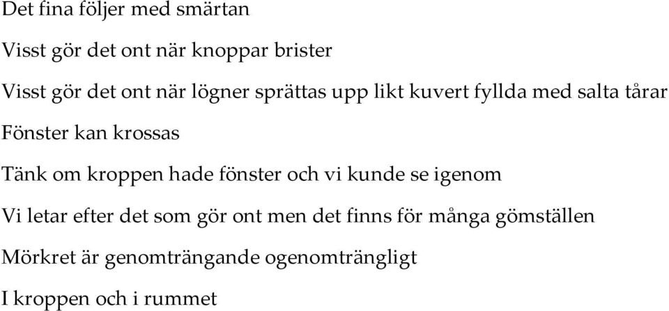 kroppen hade fönster och vi kunde se igenom Vi letar efter det som gör ont men det