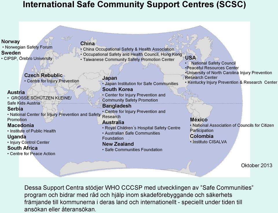 Occupational Safety & Health Association Occupational Safety and Health Council, Hong Kong Taiwanese Community Safety Promotion Center Japan Japan Institution for Safe Communities South Korea Center