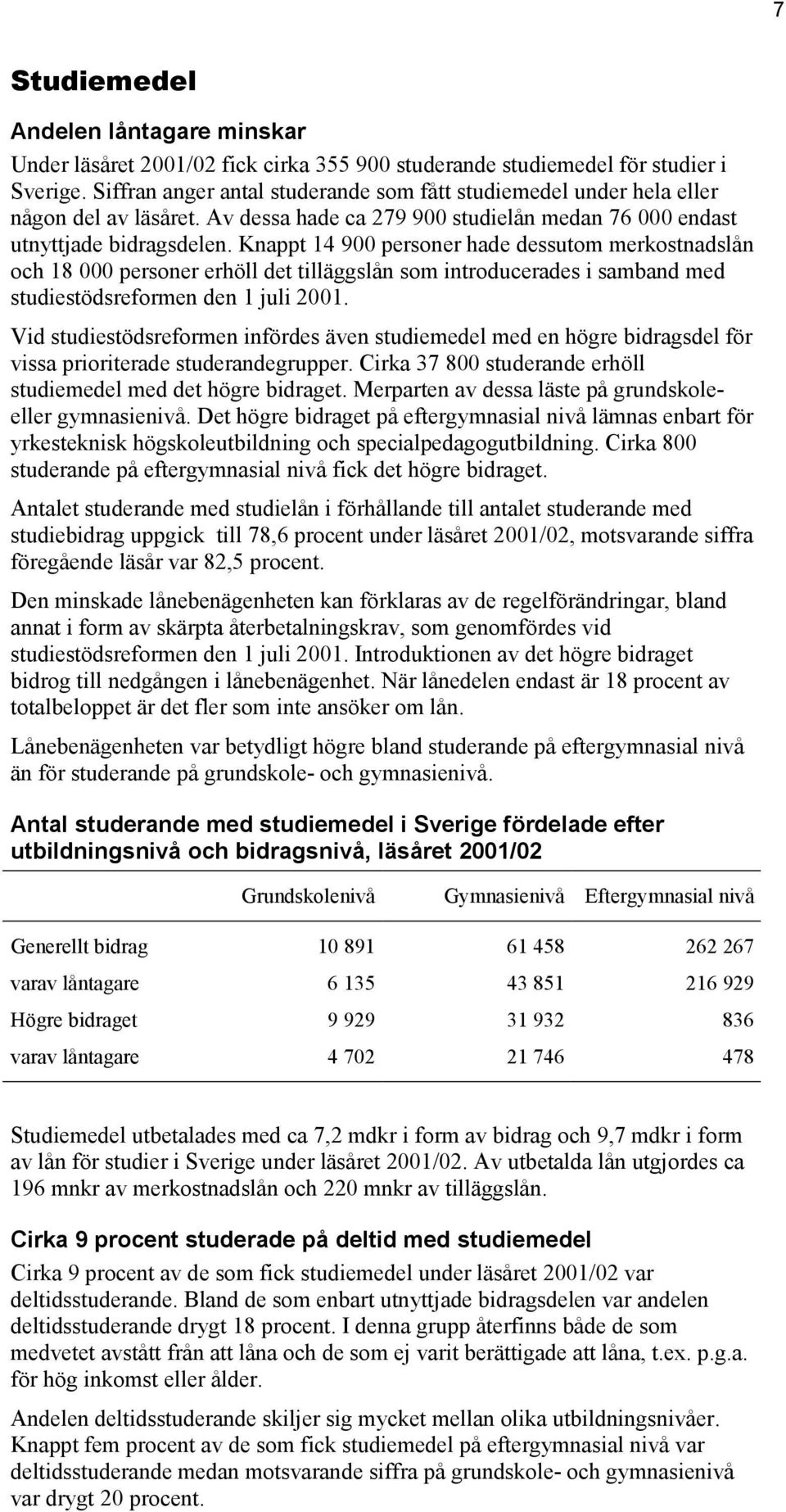 Knappt 14 900 personer hade dessutom merkostnadslån och 18 000 personer erhöll det tilläggslån som introducerades i samband med studiestödsreformen den 1 juli 2001.