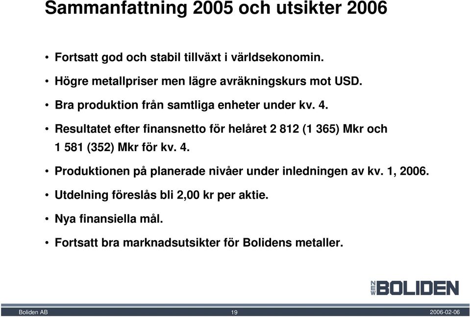 Resultatet efter finansnetto för helåret 2 812 (1 365) Mkr och 1 581 (352) Mkr för kv. 4.