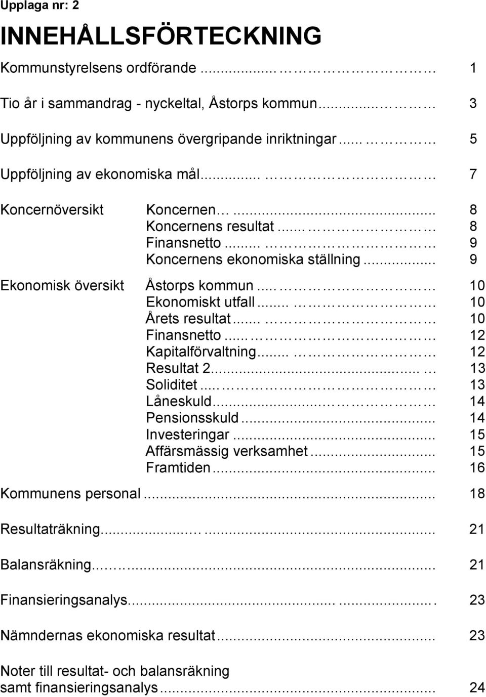 .. 1 Ekonomiskt utfall... 1 Årets resultat... 1 Finansnetto... 12 Kapitalförvaltning... 12 Resultat 2... 13 Soliditet... 13 Låneskuld... 14 Pensionsskuld... 14 Investeringar.