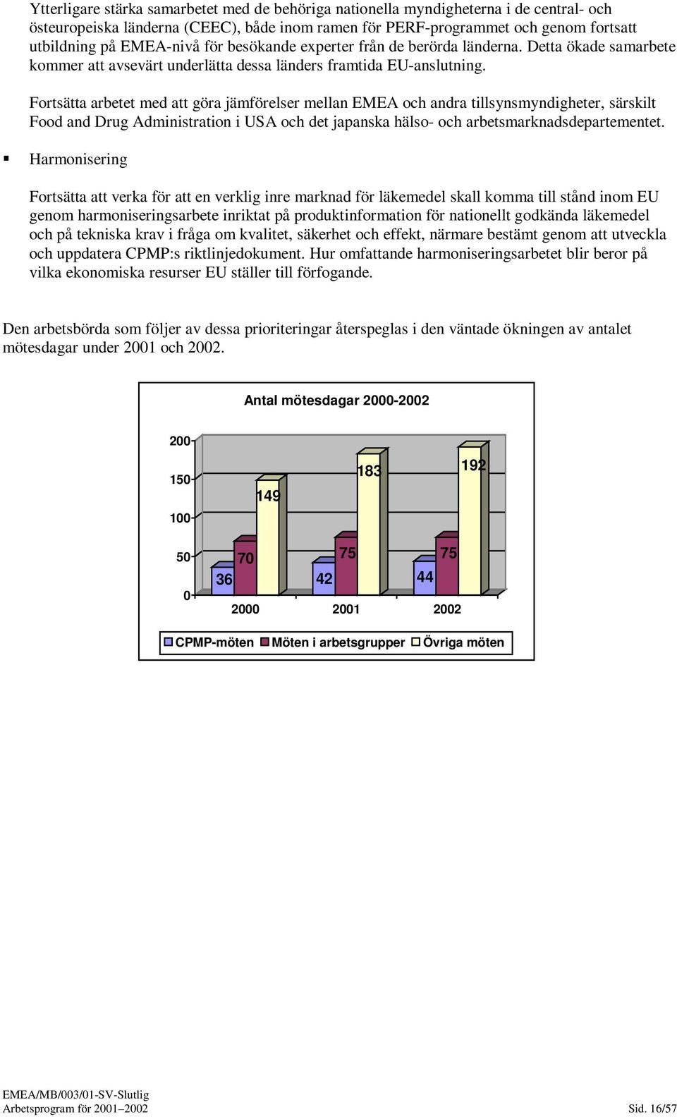 Fortsätta arbetet med att göra jämförelser mellan EMEA och andra tillsynsmyndigheter, särskilt Food and Drug Administration i USA och det japanska hälso- och arbetsmarknadsdepartementet.