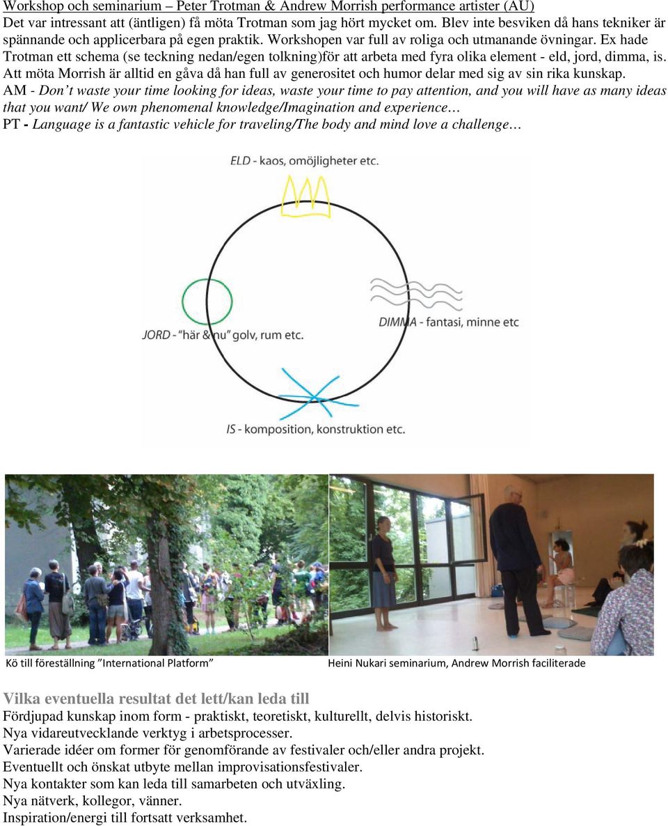 Ex hade Trotman ett schema (se teckning nedan/egen tolkning)för att arbeta med fyra olika element - eld, jord, dimma, is.