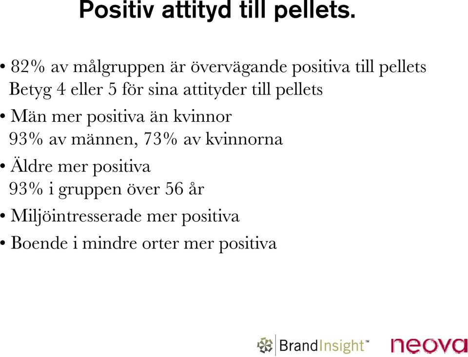 sina attityder till pellets Män mer positiva än kvinnor 93% av männen, 73%