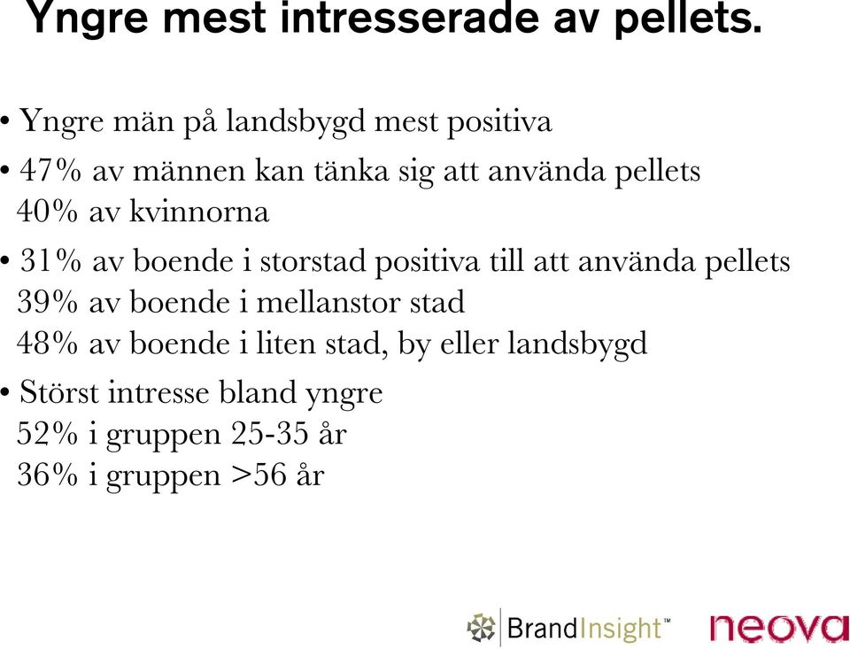 40% av kvinnorna 3 av boende i storstad positiva till att använda pellets 39% av