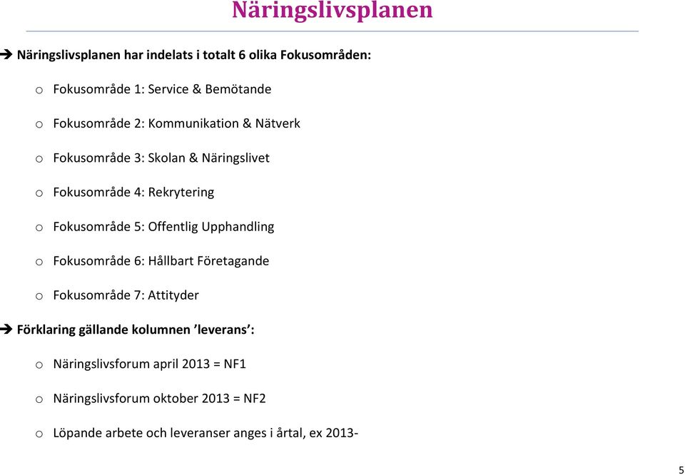 Offentlig Upphandling o Fokusområde 6: Hållbart Företagande o Fokusområde 7: Attityder Förklaring gällande kolumnen leverans