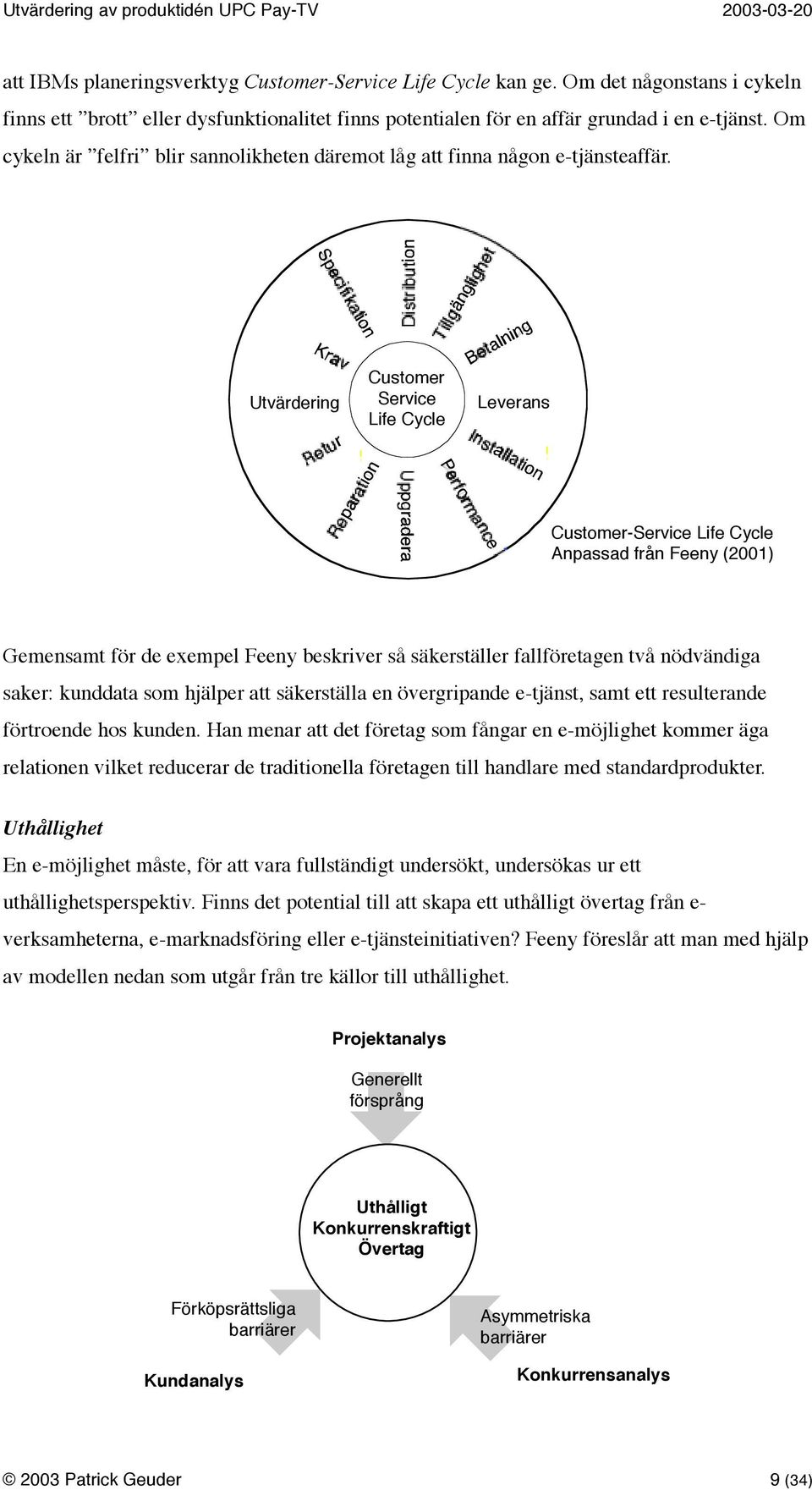 Utvärdering Customer Service Life Cycle Leverans Customer-Service Life Cycle Anpassad från Feeny (2001) Gemensamt för de exempel Feeny beskriver så säkerställer fallföretagen två nödvändiga saker: