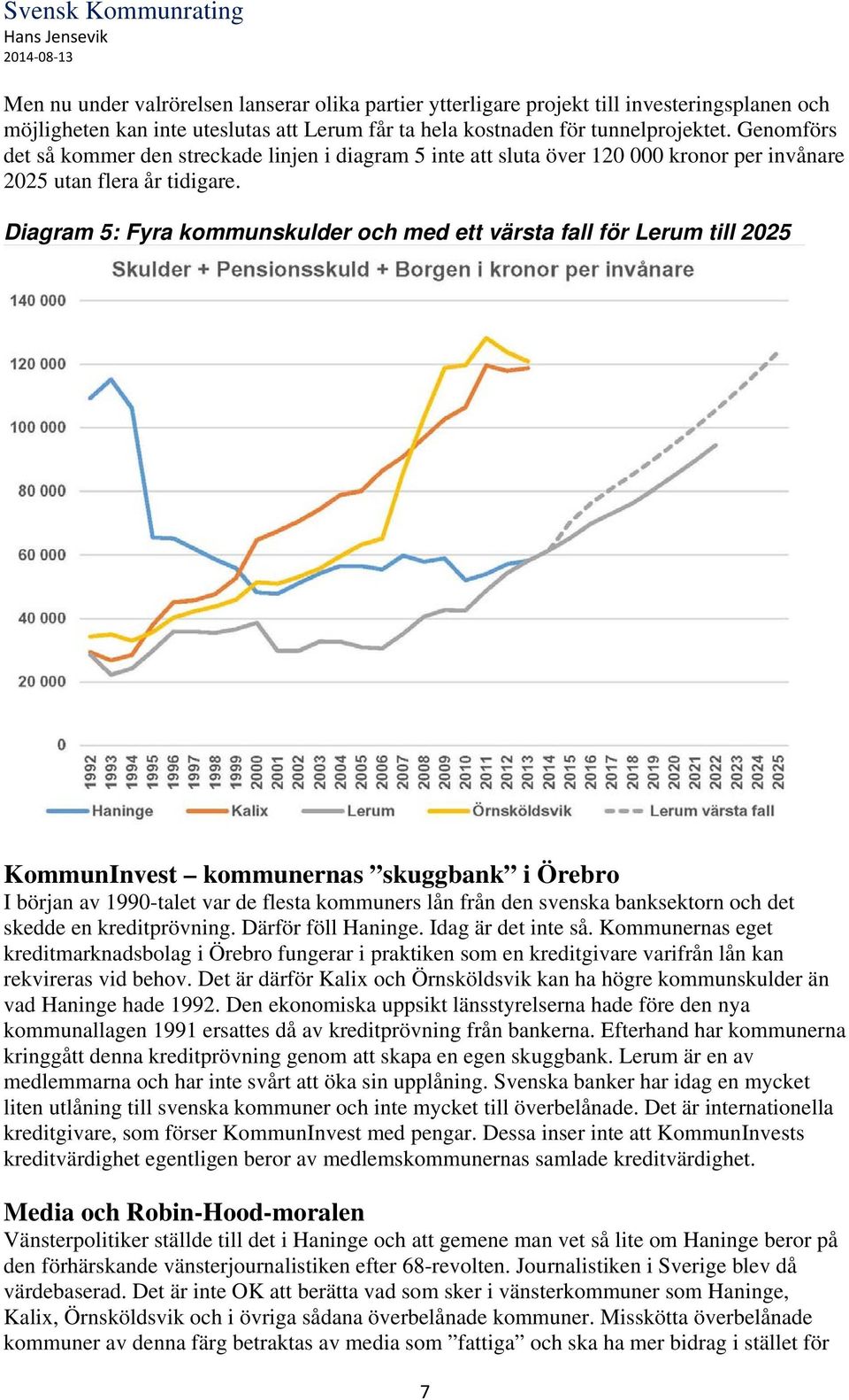 Diagram 5: Fyra kommunskulder och med ett värsta fall för Lerum till 2025 KommunInvest kommunernas skuggbank i Örebro I början av 1990-talet var de flesta kommuners lån från den svenska banksektorn