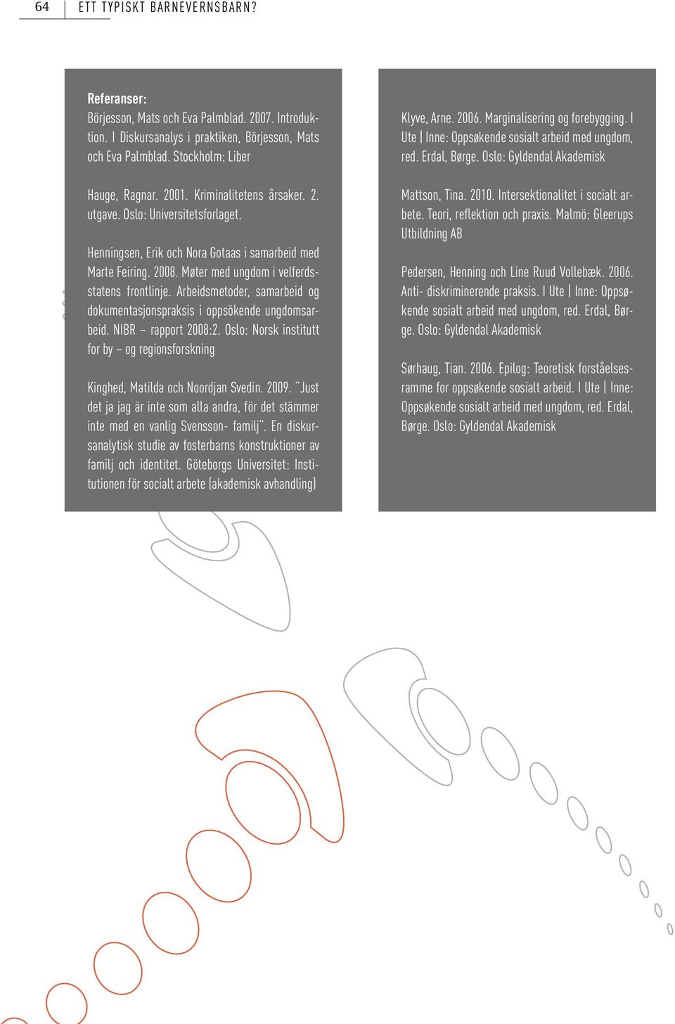 Arbeidsmetoder, samarbeid og dokumentasjonspraksis i oppsökende ungdomsarbeid. NIBR rapport 2008:2. Oslo: Norsk institutt for by og regionsforskning Kinghed, Matilda och Noordjan Svedin. 2009.
