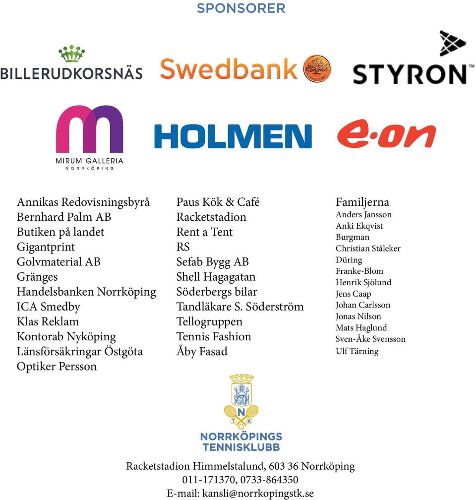 Söderström Tellogruppen Tennis Fashion Åby Fasad Familjerna Anders Jansson Anki Ekqvist Burgman Christian Ståleker Düring Franke-Blom Henrik Sjölund Jens Caap
