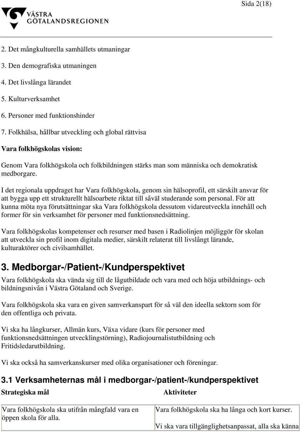 I det regionala uppdraget har Vara folkhögskola, genom sin hälsoprofil, ett särskilt ansvar för att bygga upp ett strukturellt hälsoarbete riktat till såväl studerande som personal.