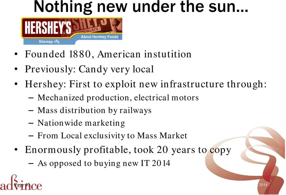 infrastructure through: Mechanized production, electrical motors Mass distribution by railways